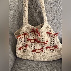Handcrafted Cream and Red Crab Crochet Bag